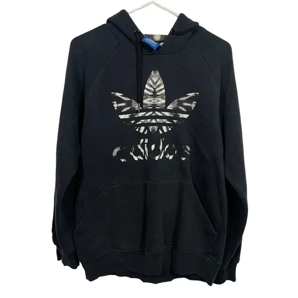 Adidas Black Tie Dye Graphic Pullover Hoodie Sweatshirt